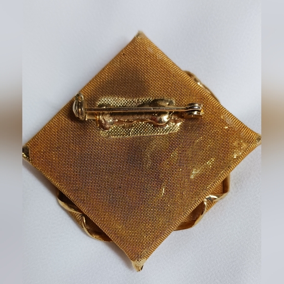 VTG Mesh flower mirror square brooch gold tone - Picture 3 of 4
